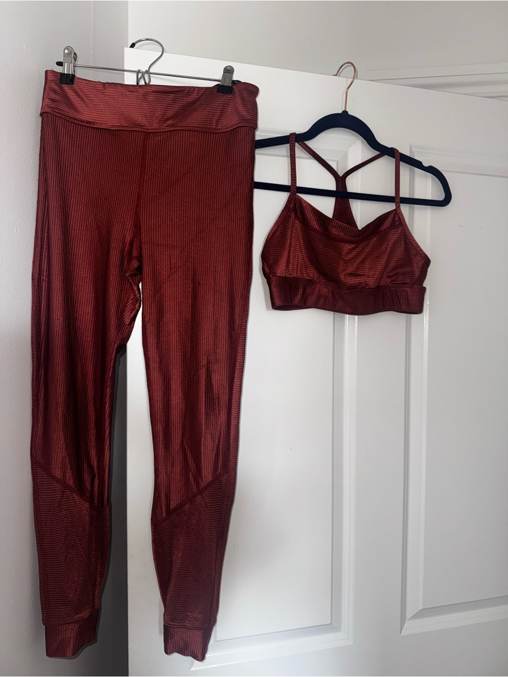 Alala Ribbed Strappy Bralette and High-Waist Leggings - Rust
